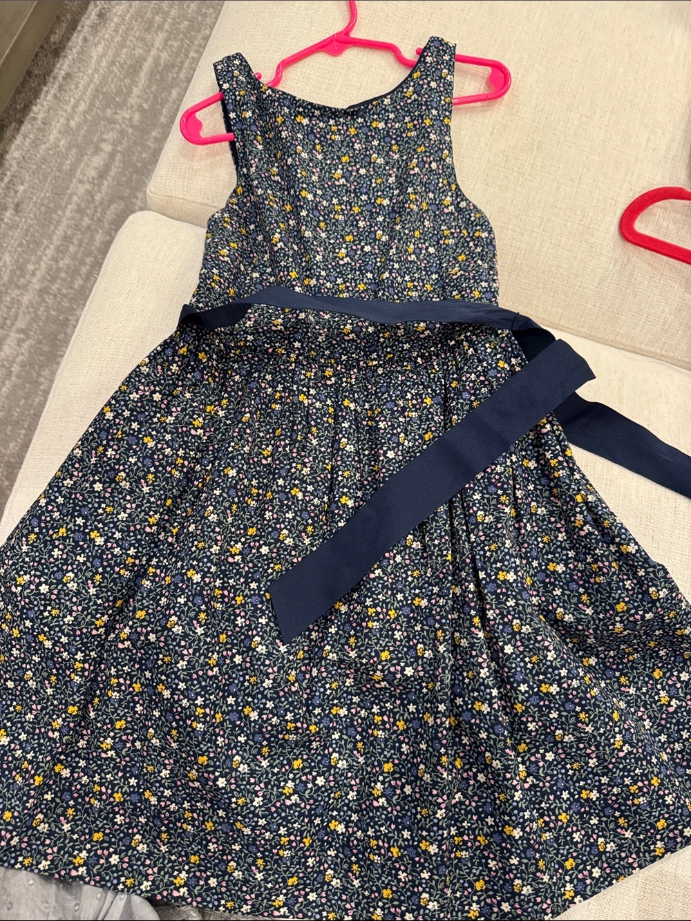 Polo by Ralph Lauren Navy Floral Sleeveless Party Dress with Waist Sash